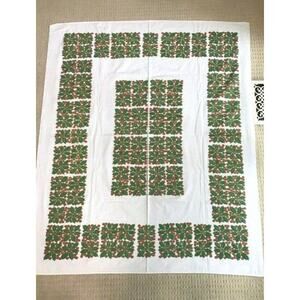 Vintage Mid Century Christmas Tablecloth Mod Printed Cotton Geometric Retro Look